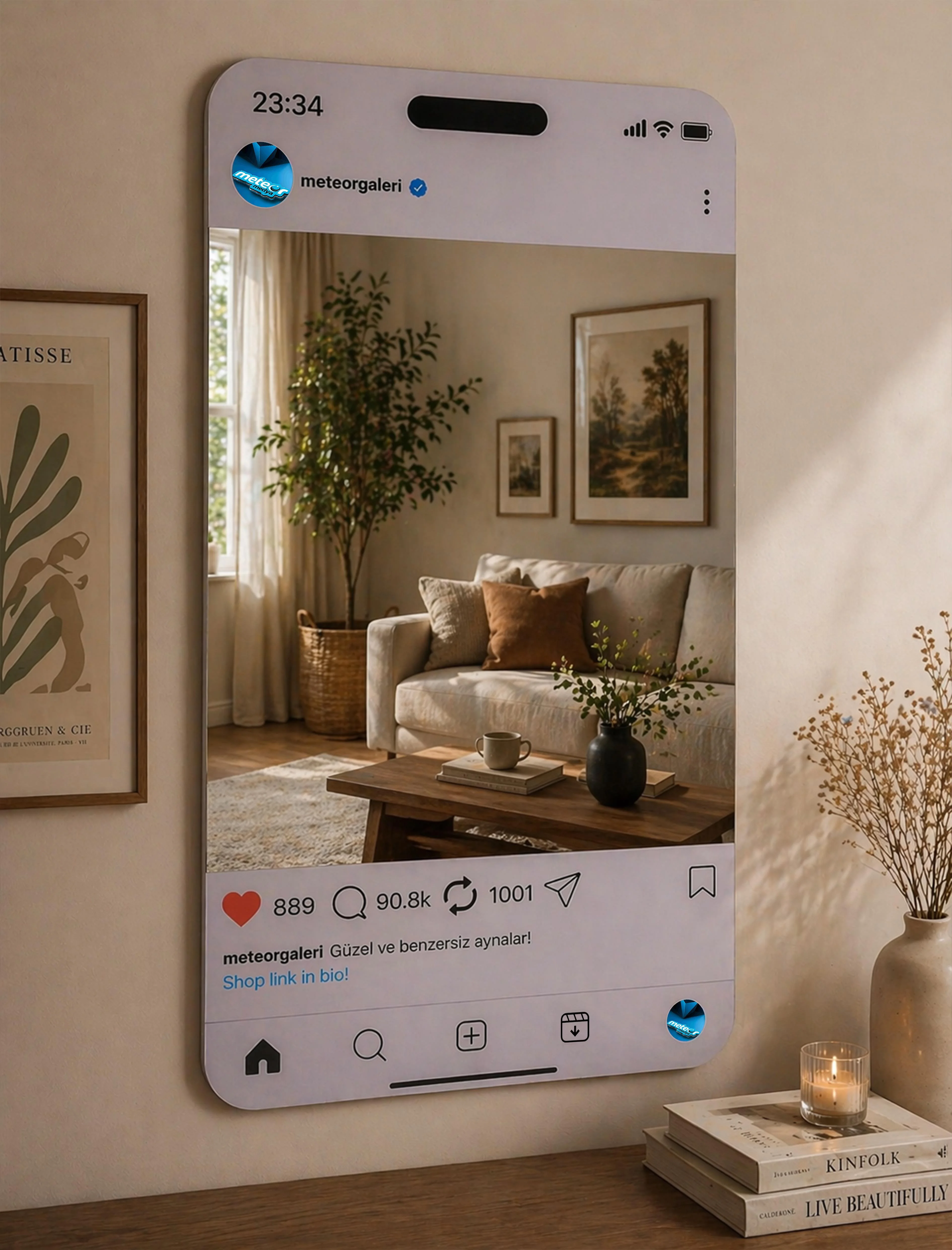 Kişiye Özel Instagram Tasarımlı Duvar Aynası - 3