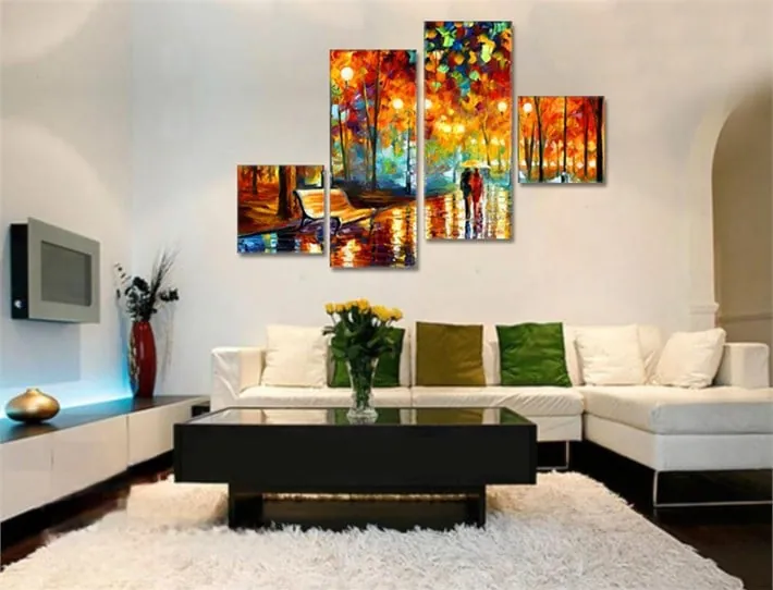 Colorfull Ya??l?? Boya Şemsiyeli Romantik ??ift Kanvas Tablo
