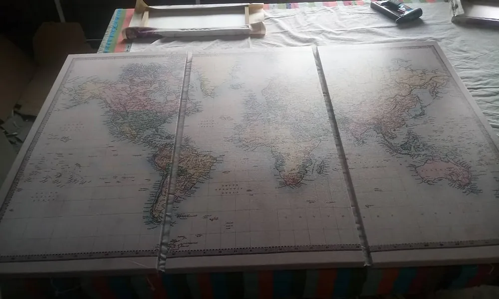 3 Parçalı Dünya Haritası Kanvas Tablosu