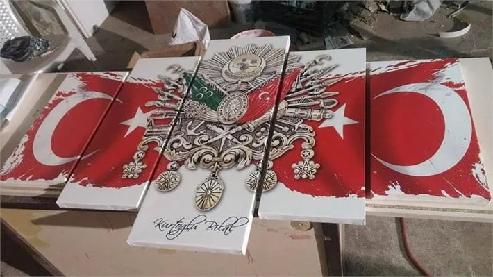 Türk BayraÜç Osmanlı Armas?? Tuğra Kanvas Tablo