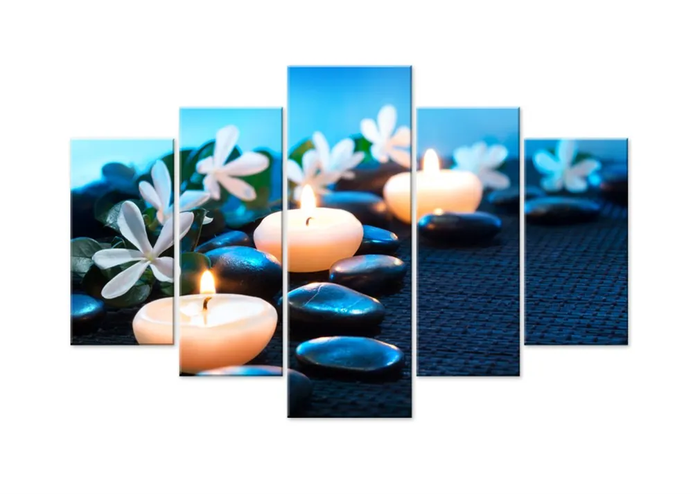 5 Parça Spa Taşları Saatsiz Kanvas Tablo