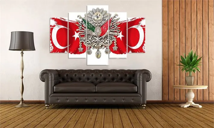 Türk BayraÜç Osmanlı Armas?? Tuğra Kanvas Tablo