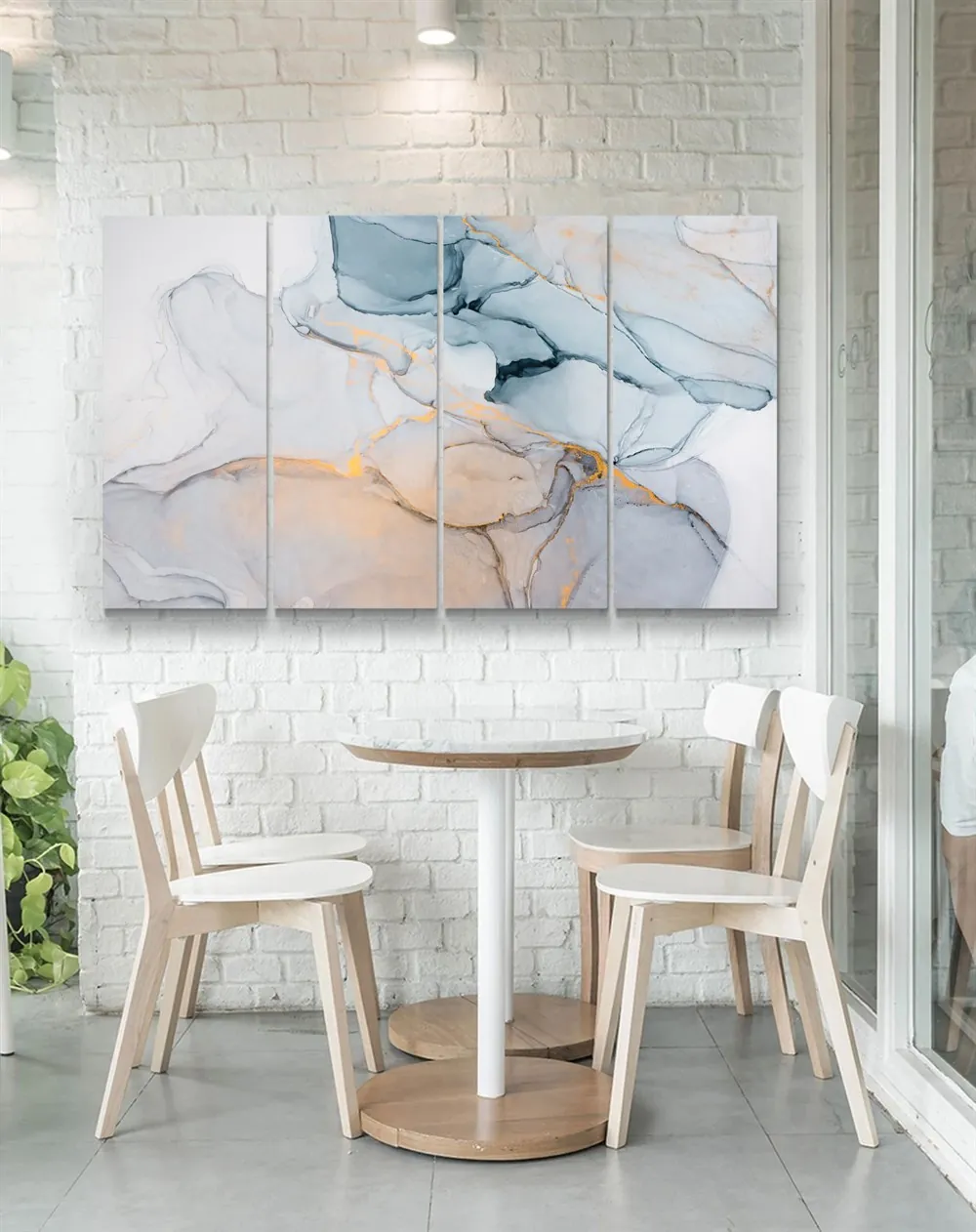 AÜçk Mavi Sarı ve Gri Renkli Abstract Mermer Desenli Dekoratif Kanvas Tablo