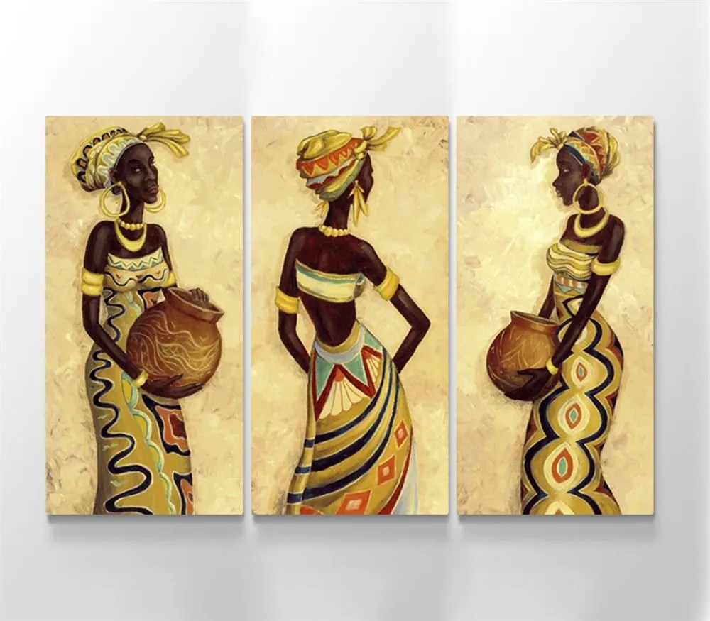 Afrika Kadın 3 Parça Kanvas Tablo