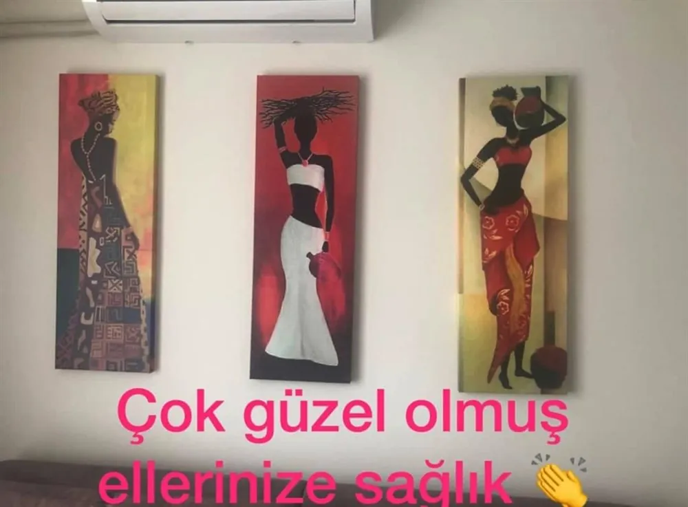 Afrika Kadınlar Dekoratif 3 Parça Kanvas Tablosu