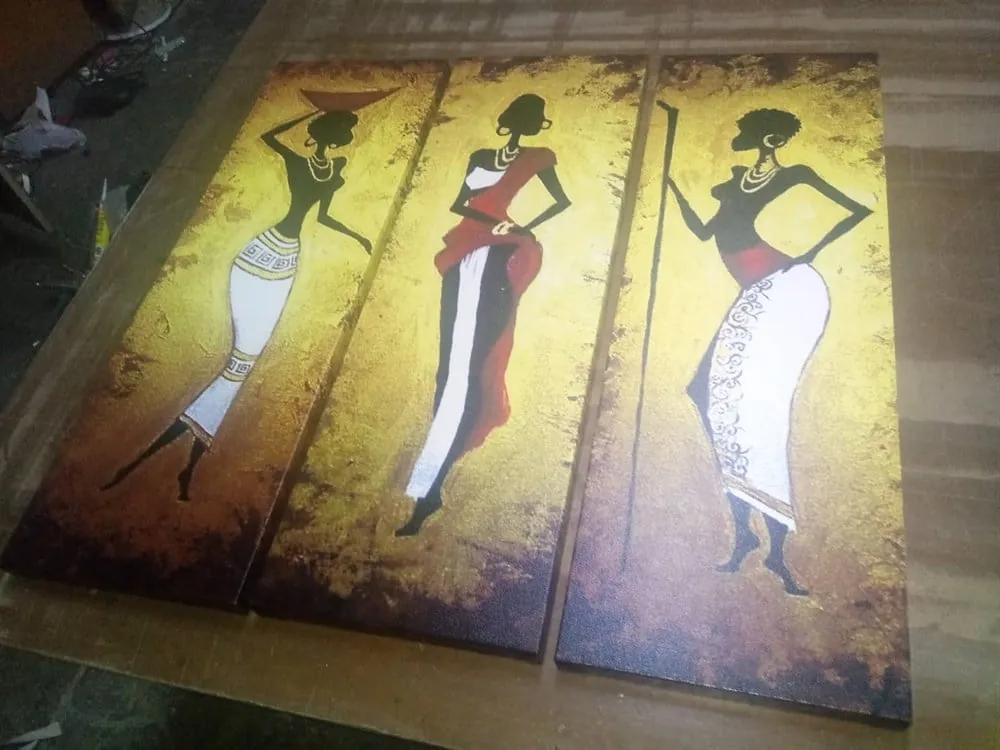 Afrika Kadınlar Resimli 3 Parçalı Kanvas Tablo