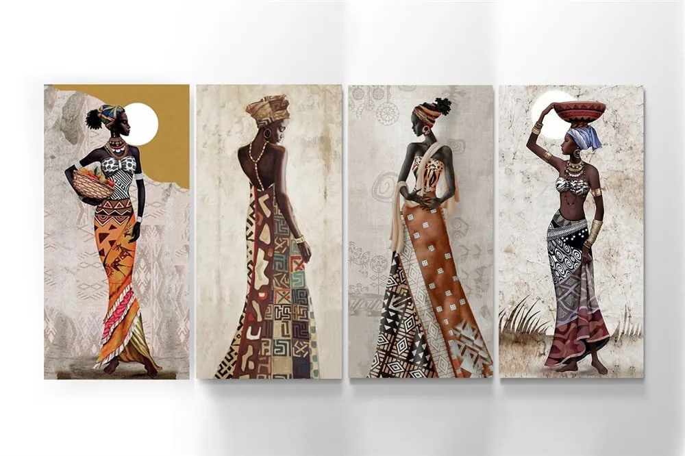Afrikalı Kızlar 4 Parçalı Kanvas Tablosu