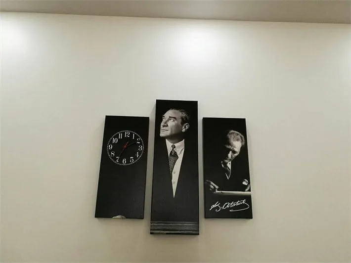 Atatürk 3 Parça Saatli Kanvas Tablo