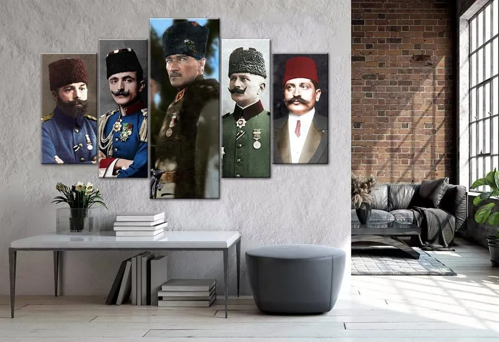 ATAT??RK Cemal Pa??a, Enver Pa??a, Fahrettin Pa??a, Talat Pa??a Renkli Kanvas Tablo