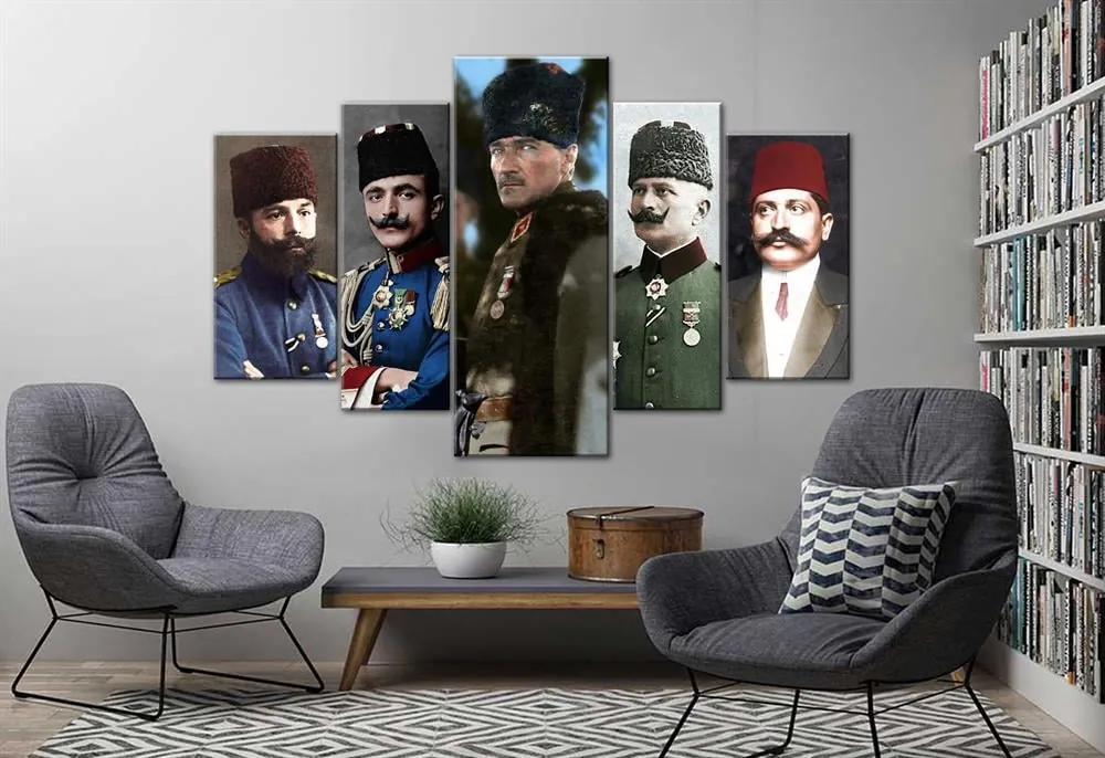 ATAT??RK Cemal Pa??a, Enver Pa??a, Fahrettin Pa??a, Talat Pa??a Renkli Kanvas Tablo