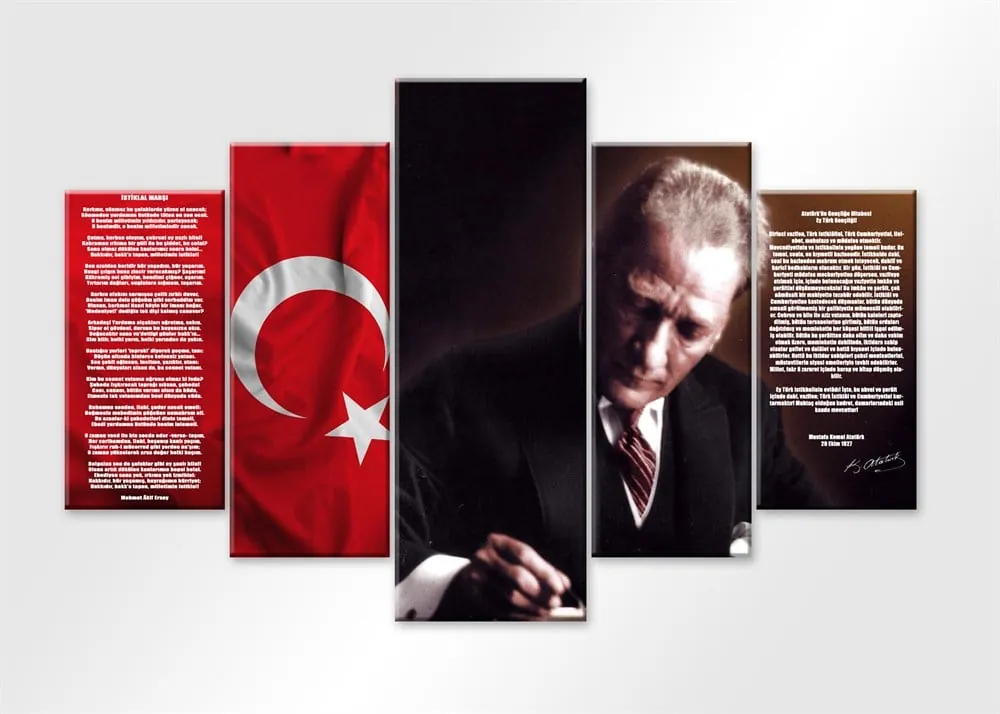 Atatürk Türk Bayrağı İstiklal Marşı Ve Gençliğe Hitabe Kanvas Tablo