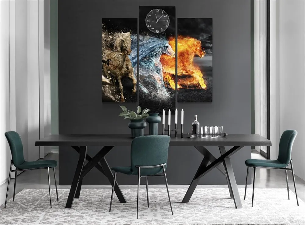 Atl?? 3 Element Temalı Toprak Su Ate?? Saatli Kanvas Tablo