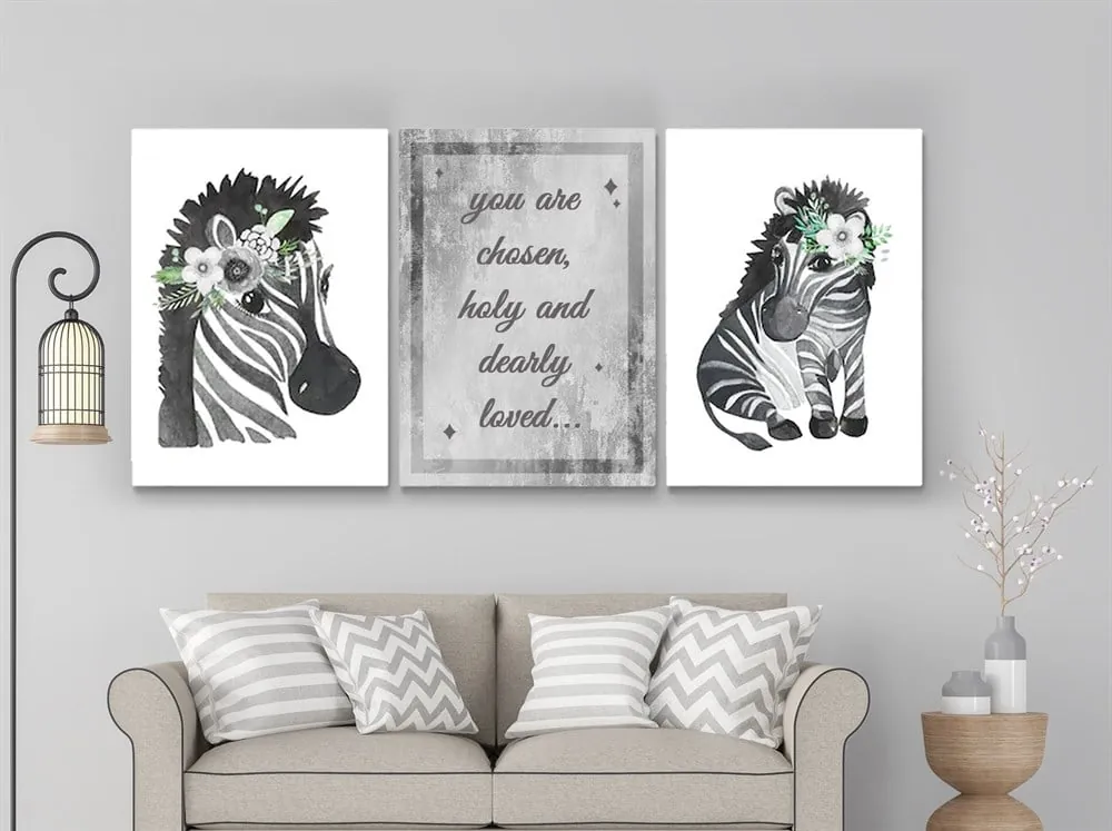 ??ocuk Odası Üçin Dekoratif Zebra Resimli Kanvas Tablo