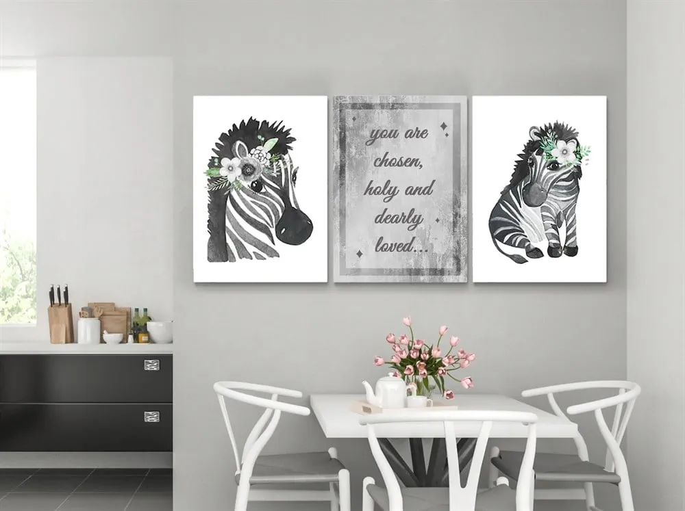 ??ocuk Odası Üçin Dekoratif Zebra Resimli Kanvas Tablo