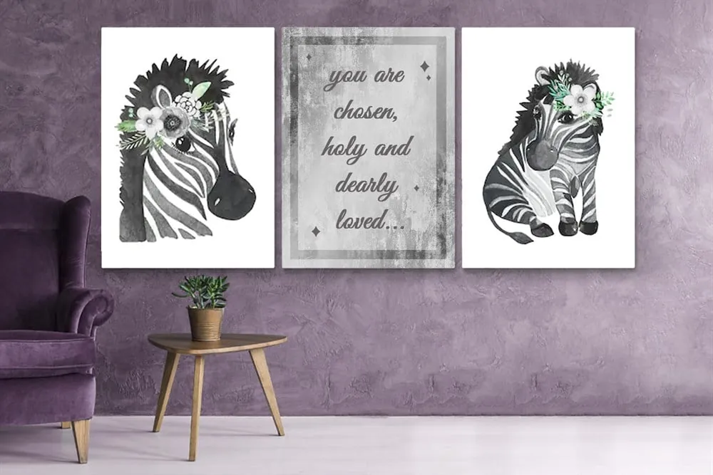 ??ocuk Odası Üçin Dekoratif Zebra Resimli Kanvas Tablo