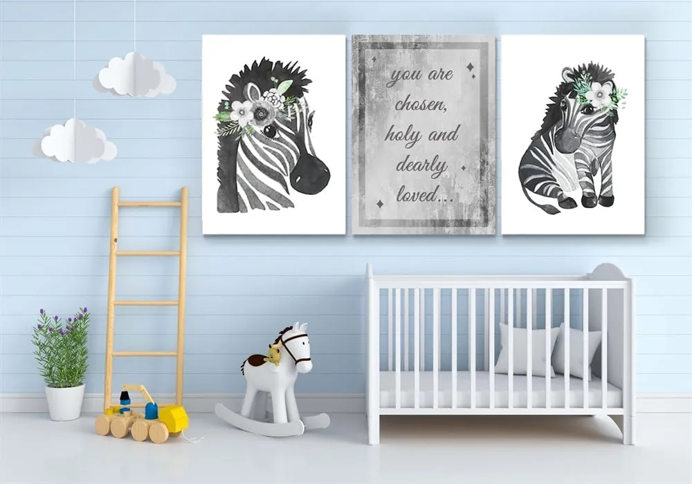 ??ocuk Odası Üçin Dekoratif Zebra Resimli Kanvas Tablo
