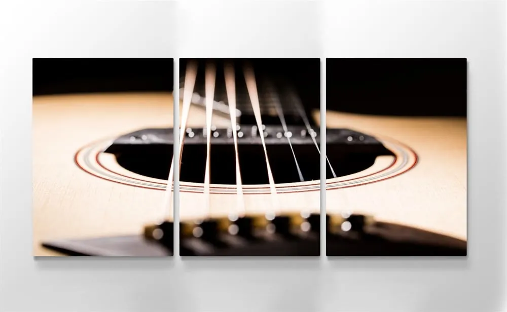 Gitar Resimli 3 Parçalı Kanvas Tablo