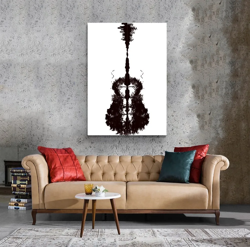 Gitar ve Şehir Sli??etli Kanvas Tablo