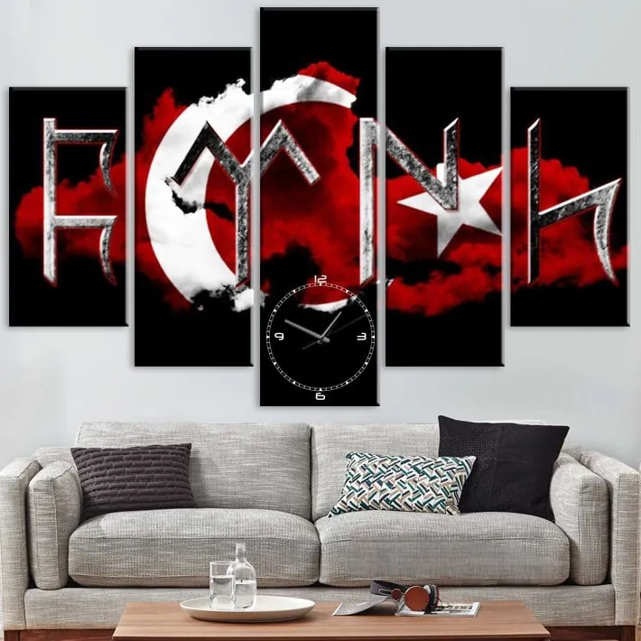 Göktürk Yazılı Türk Yazısı Ay Yıldız Türk Bayrağı Kanvas Tablo