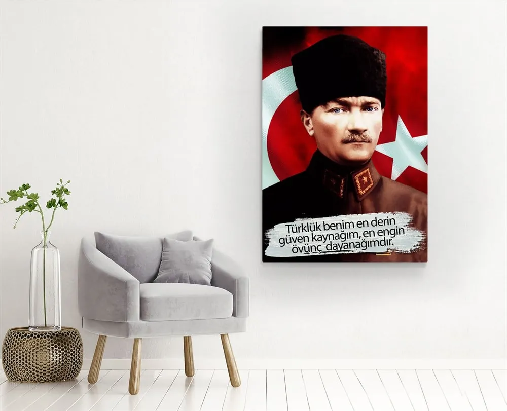Kalpakl?? Atatürk Türk Bayrakl?? Kanvas Tablo