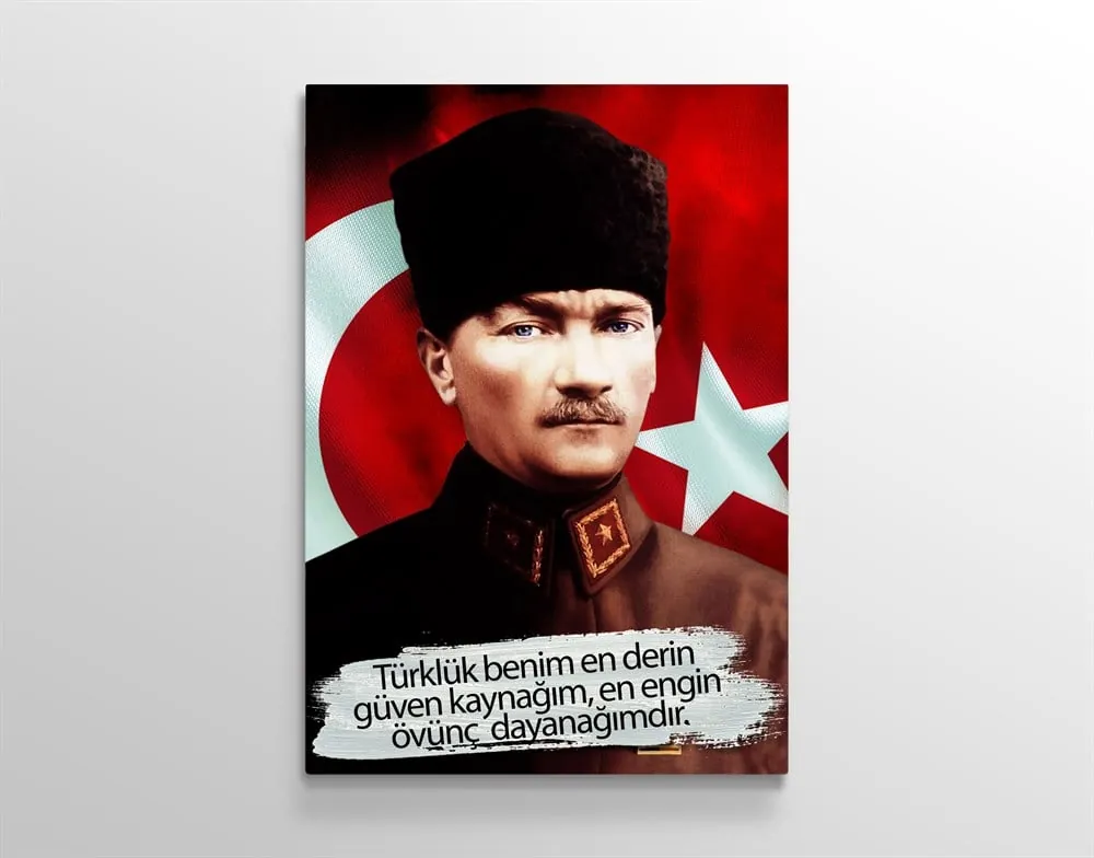 Kalpakl?? Atatürk Türk Bayrakl?? Kanvas Tablo
