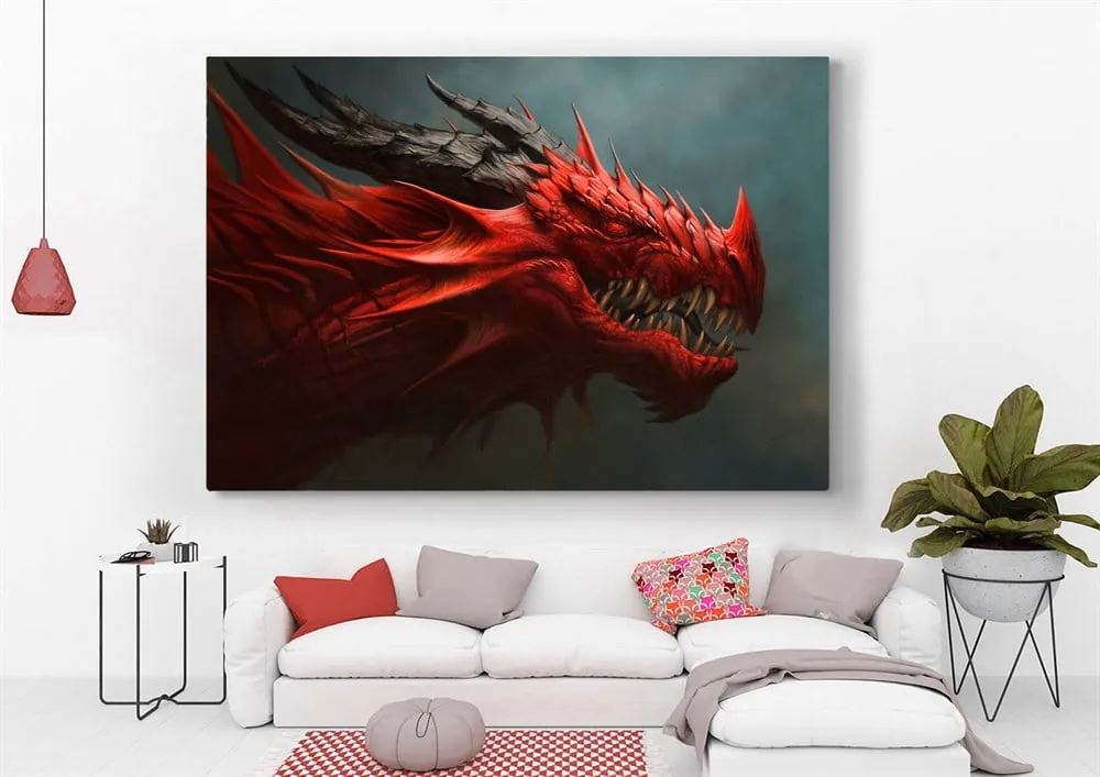 Kırmızı Ejderha Dragon Resimli Kanvas Tablo