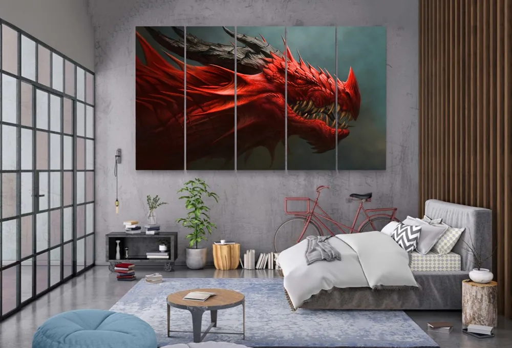 Kırmızı Ejderha Dragon Resimli Kanvas Tablo