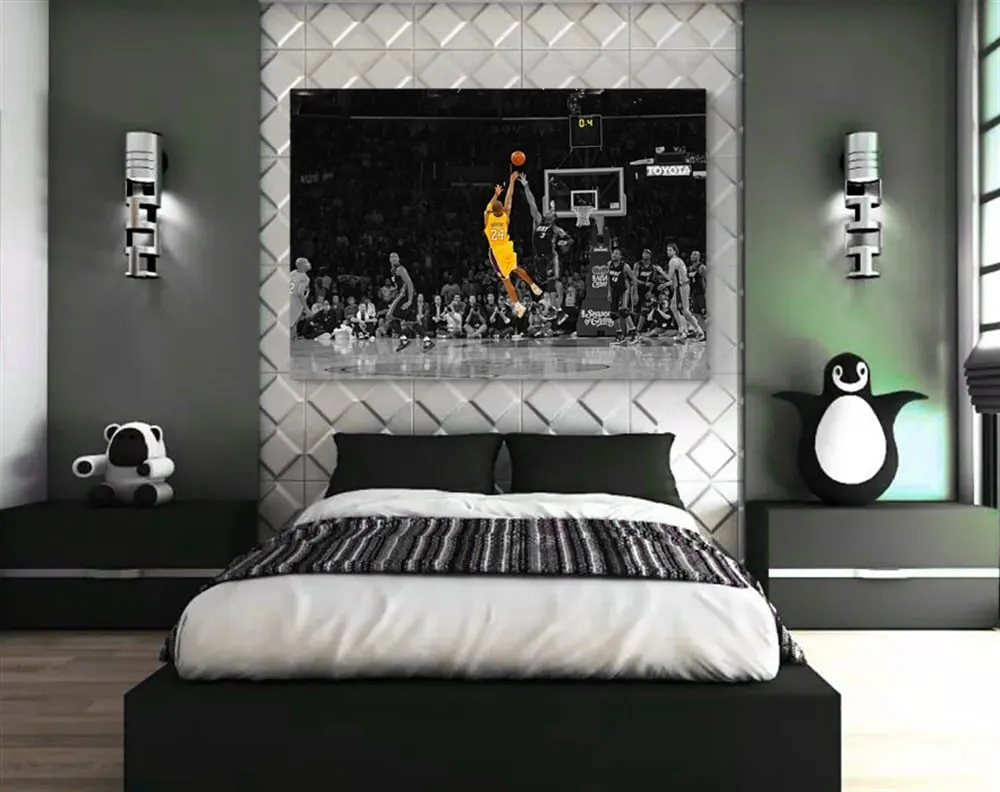 Kobe Bryant Basketbolcu Resimli Sarı Siyah Kanvas Tablo