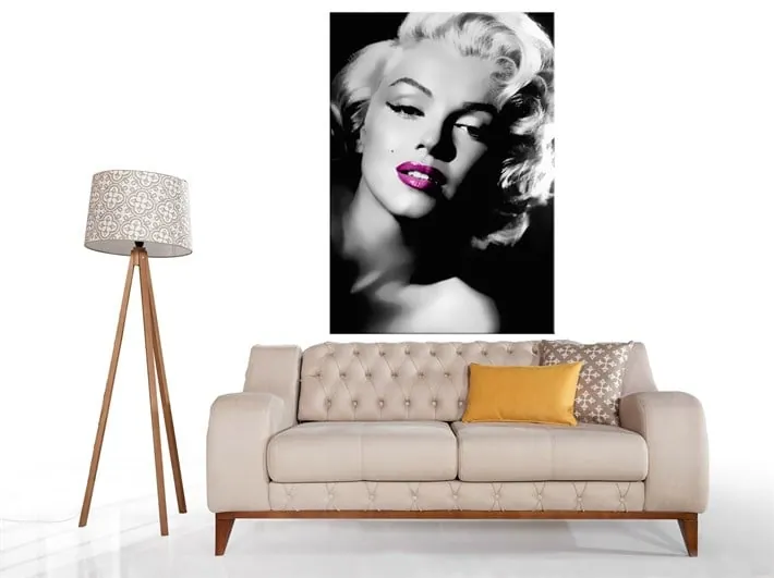 Marilyn Monroe Pembe Rujlu Siyah Beyaz Kanvas Tablo