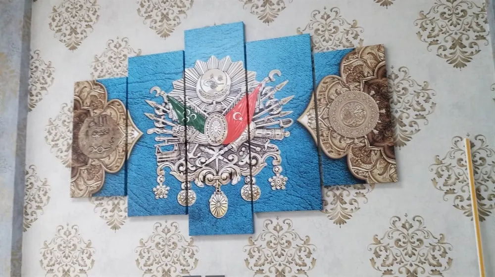 Osmanlı Tuğras?? ve Hz Muhammed M??hr?? ??erifi 5 Parçalı Kanvas Tablo