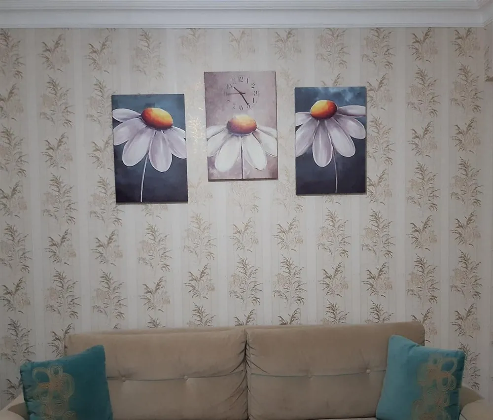 Papatya Resimli Saatli Kanvas Tablo