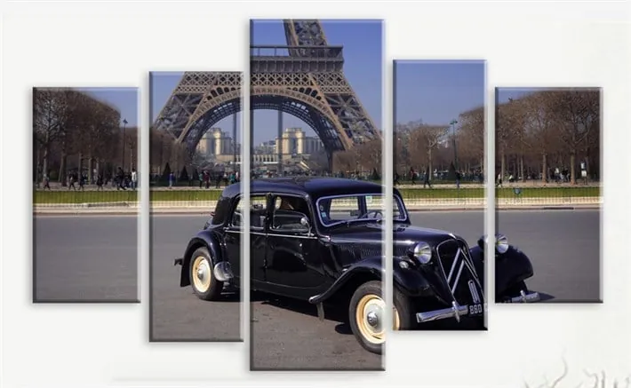 Paris Sokaklar??nda Vintage Otomotiv Kanvas Tablo