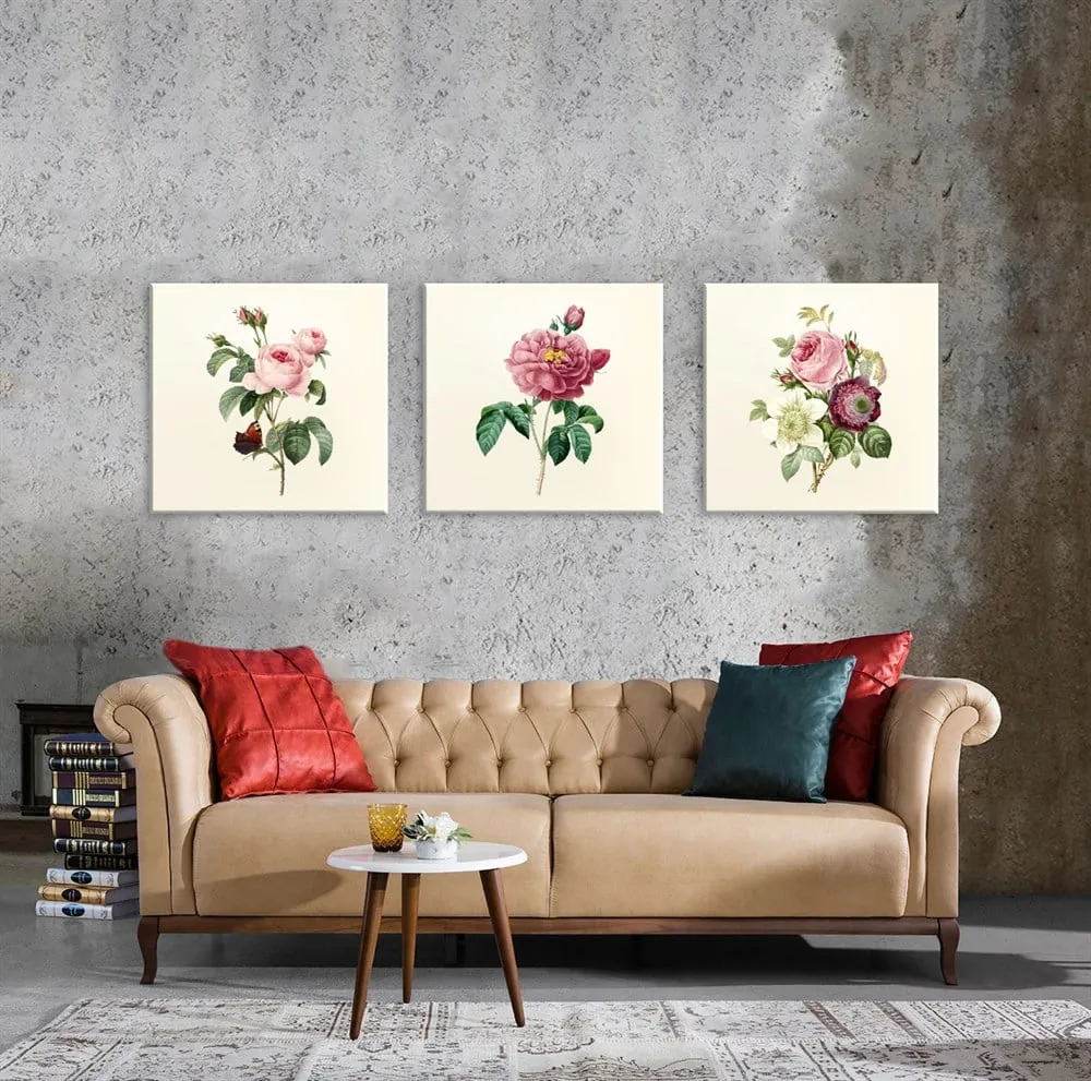 Pembe Kırmızı Ve Sarı Çiçekli Dekoratif Tek Parça Kanvas Tablosu