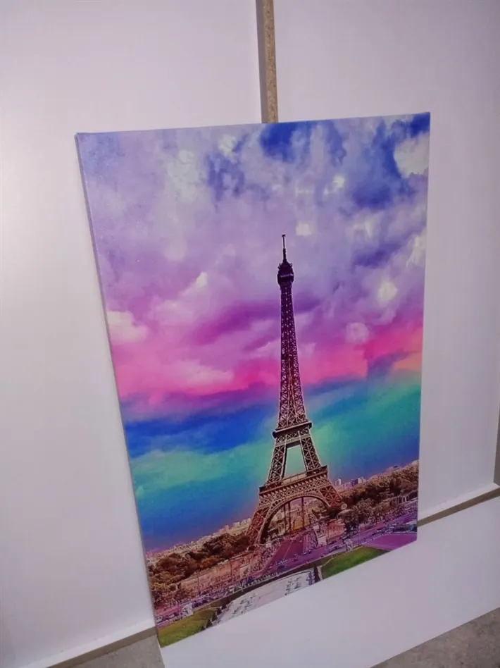 Pembe Renkli Paris Eyfel Kulesi Tek Parça Kanvas Tablo