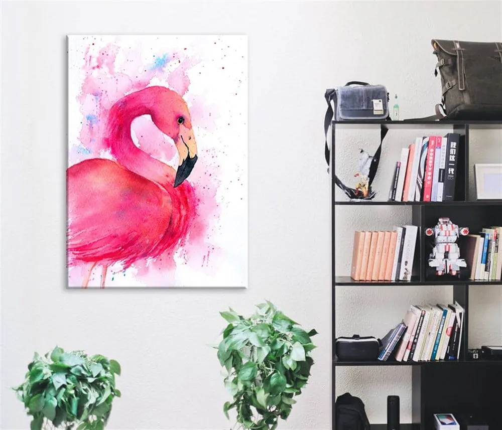 Pembe Sulu Boya Flamingo Dekoratif Kanvas Tablo
