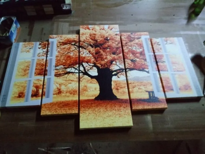 Pencereden Romantik Turuncu Ağacı 5 Parça Kanvas Tablo