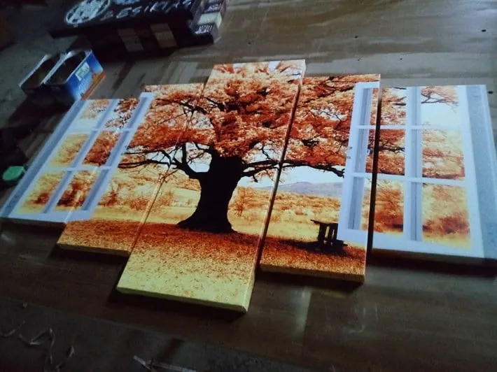 Pencereden Romantik Turuncu Ağacı 5 Parça Kanvas Tablo