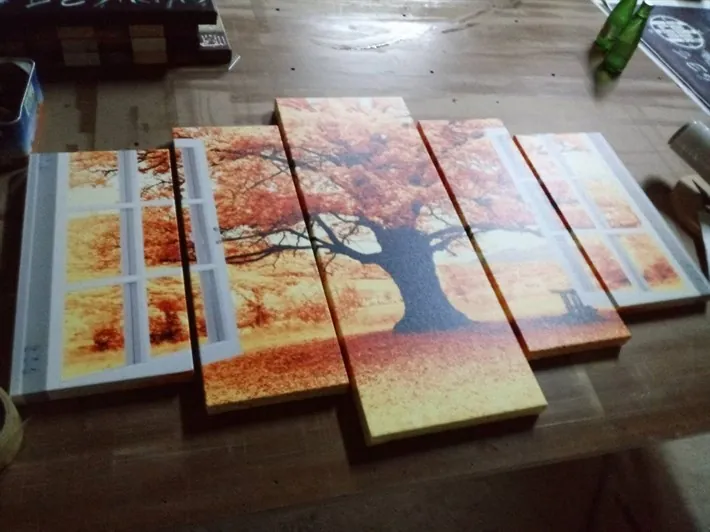 Pencereden Romantik Turuncu Ağacı 5 Parça Kanvas Tablo