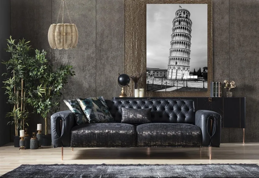 Pisa Kulesi Siyah Beyaz Kanvas Tablosu