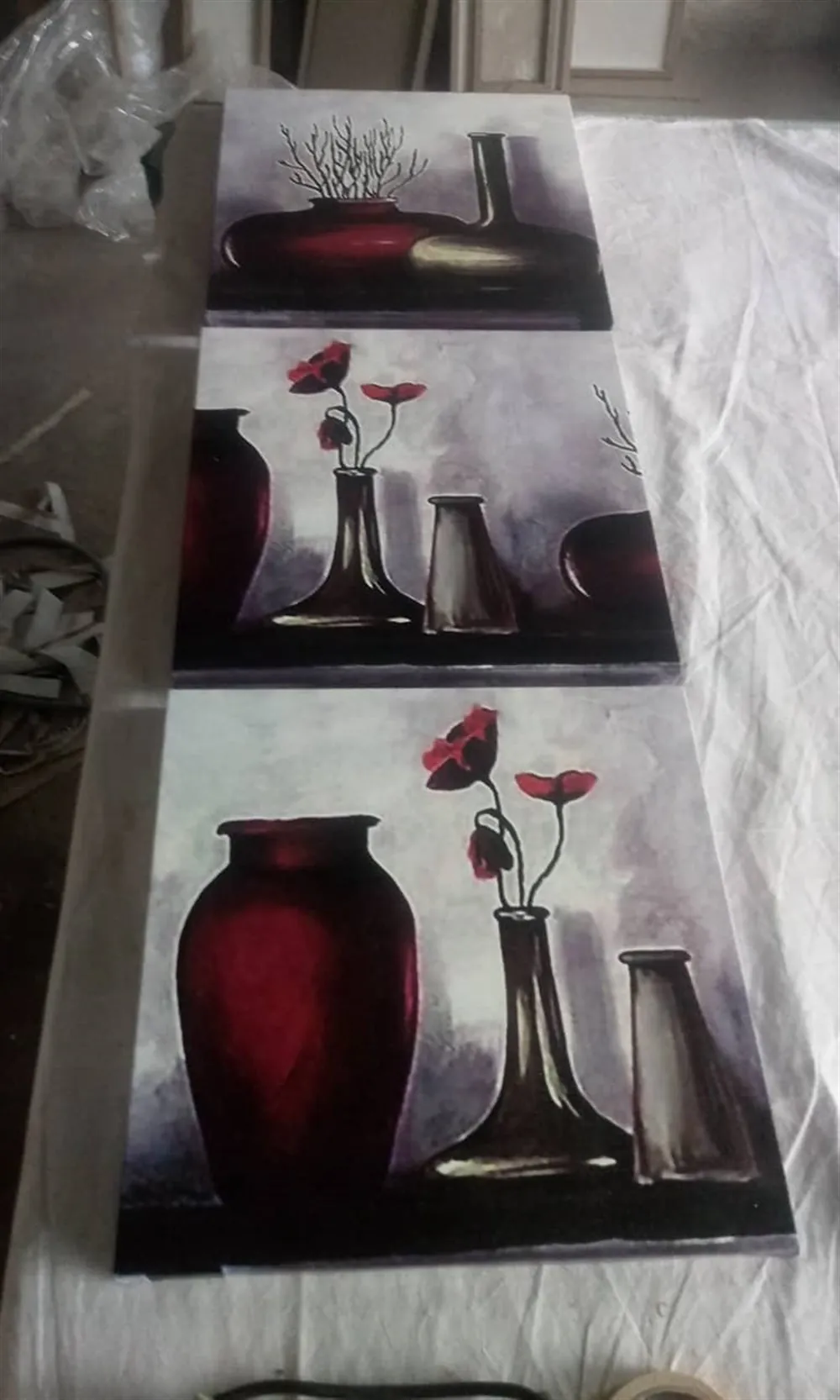 Bordo Vazo Ve Çiçekler Dekoratif Kanvas Tablo