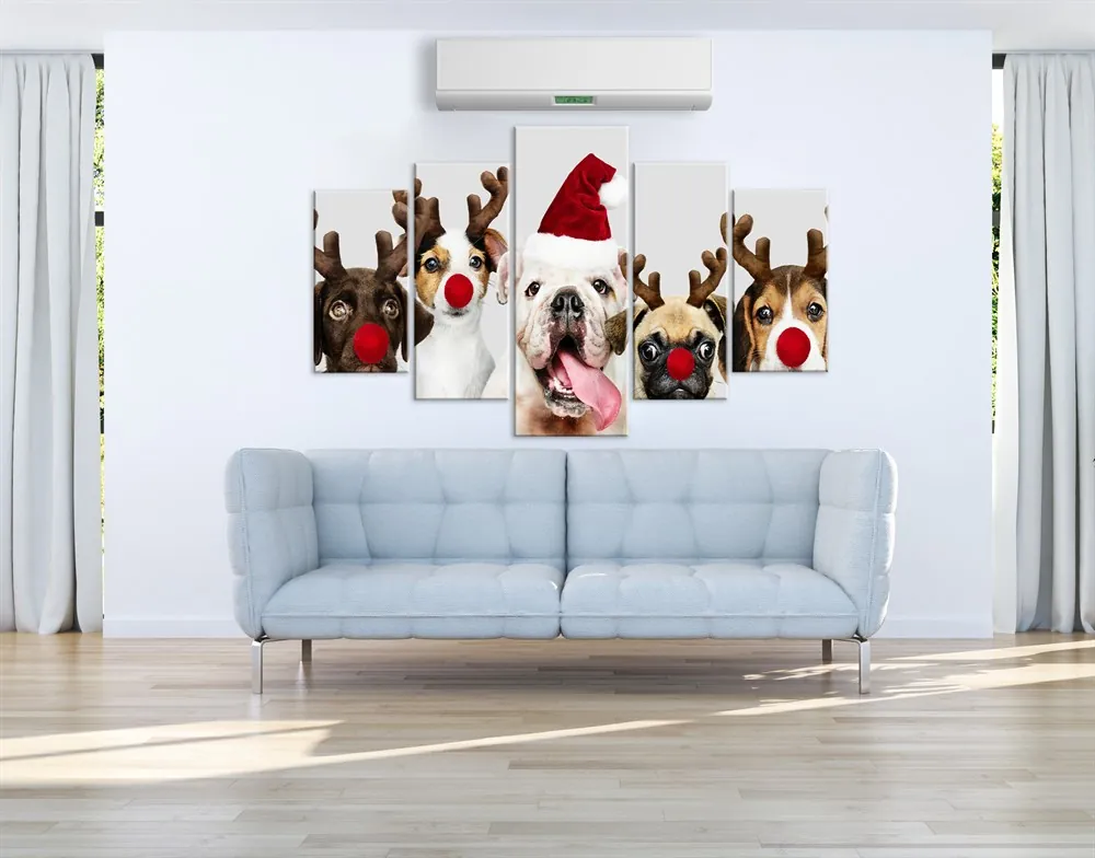 Sevimli Köpekler 5 Parça Kanvas Tablo