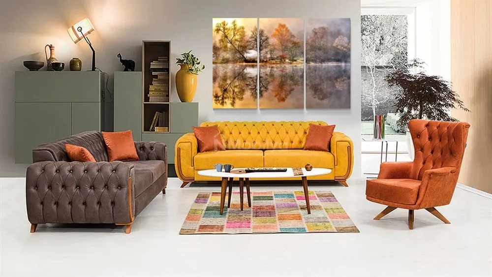 Sonbahar Manzaralı 3 Parçalı Kanvas Tablo