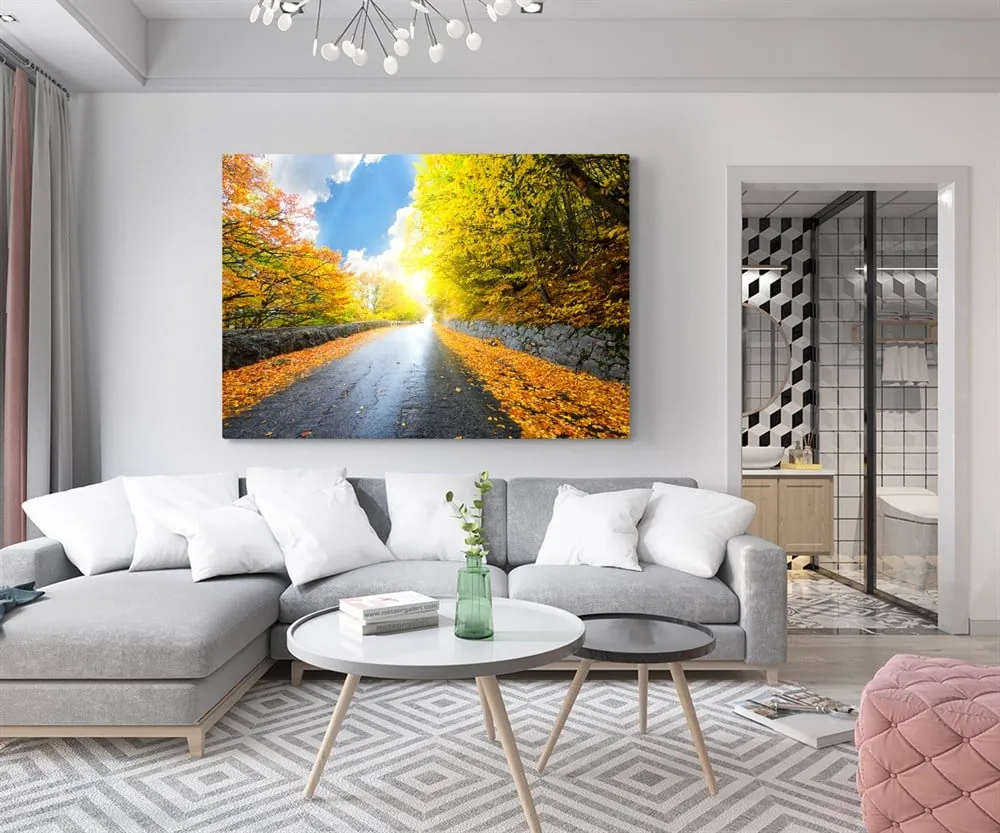 Sonbahar Yapraklar?? ve Yol Manzaralı Kanvas Tablo