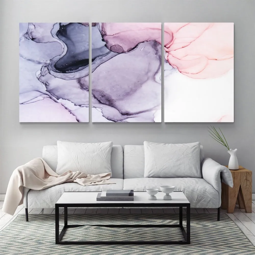 Soyut Lila Pembe Renkli Abstract Mermer Desenli Kanvas Tablo