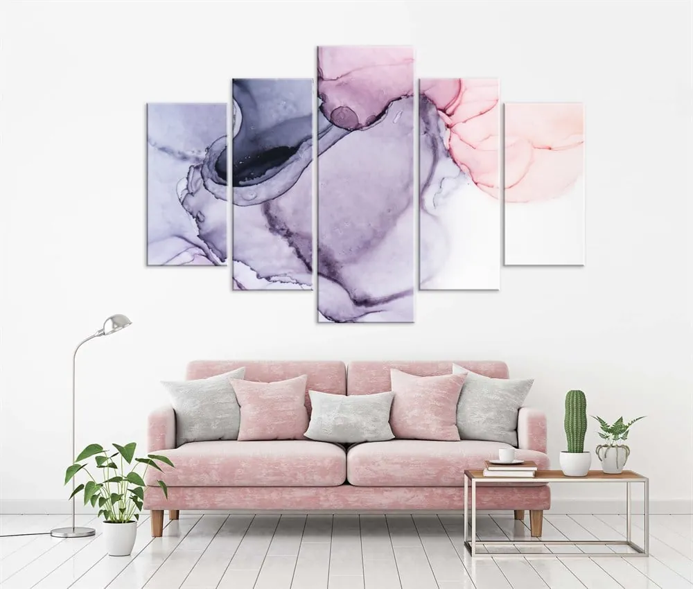 Soyut Lila Pembe Renkli Abstract Mermer Desenli Kanvas Tablo