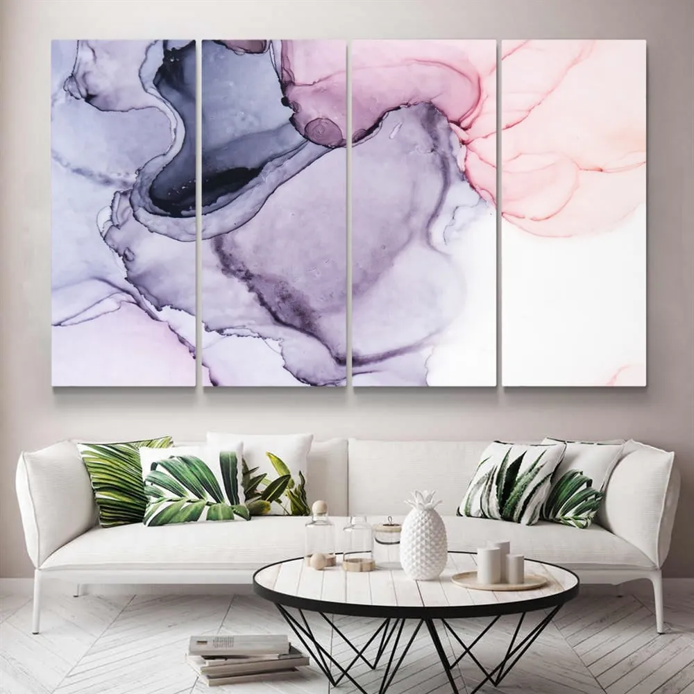 Soyut Lila Pembe Renkli Abstract Mermer Desenli Kanvas Tablo