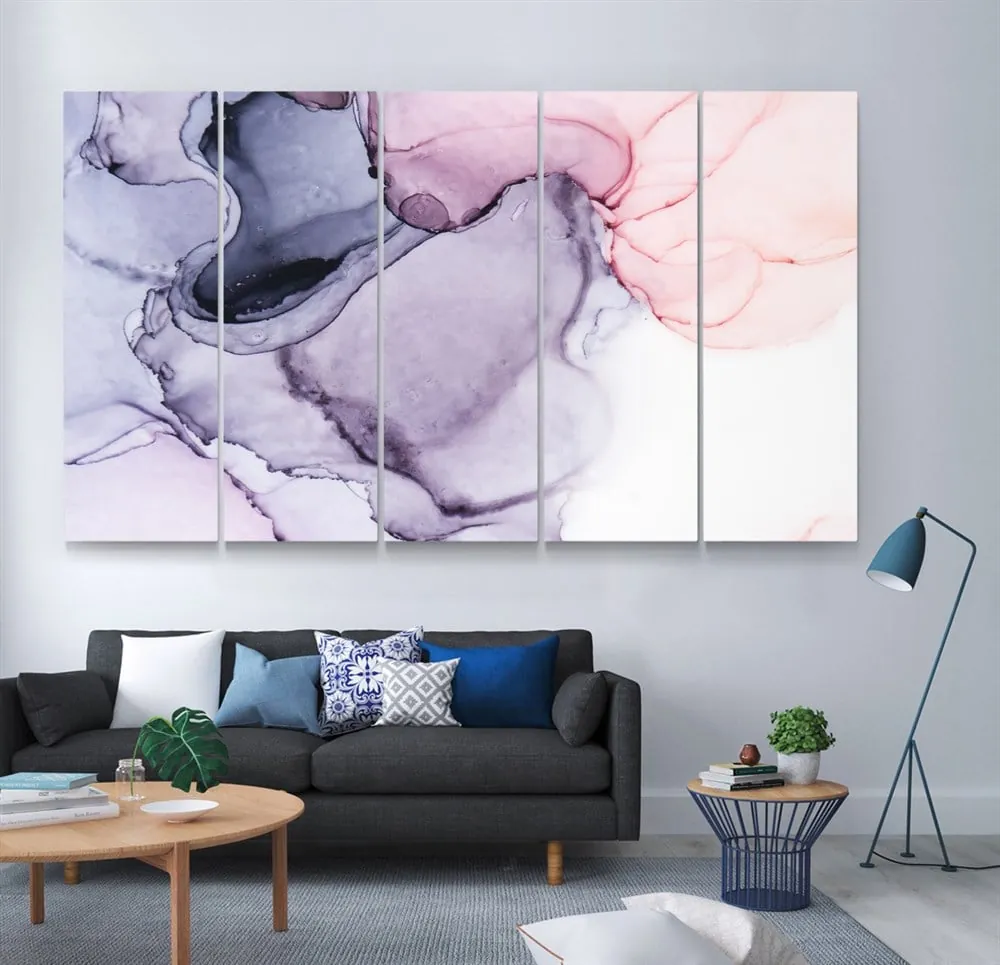 Soyut Lila Pembe Renkli Abstract Mermer Desenli Kanvas Tablo