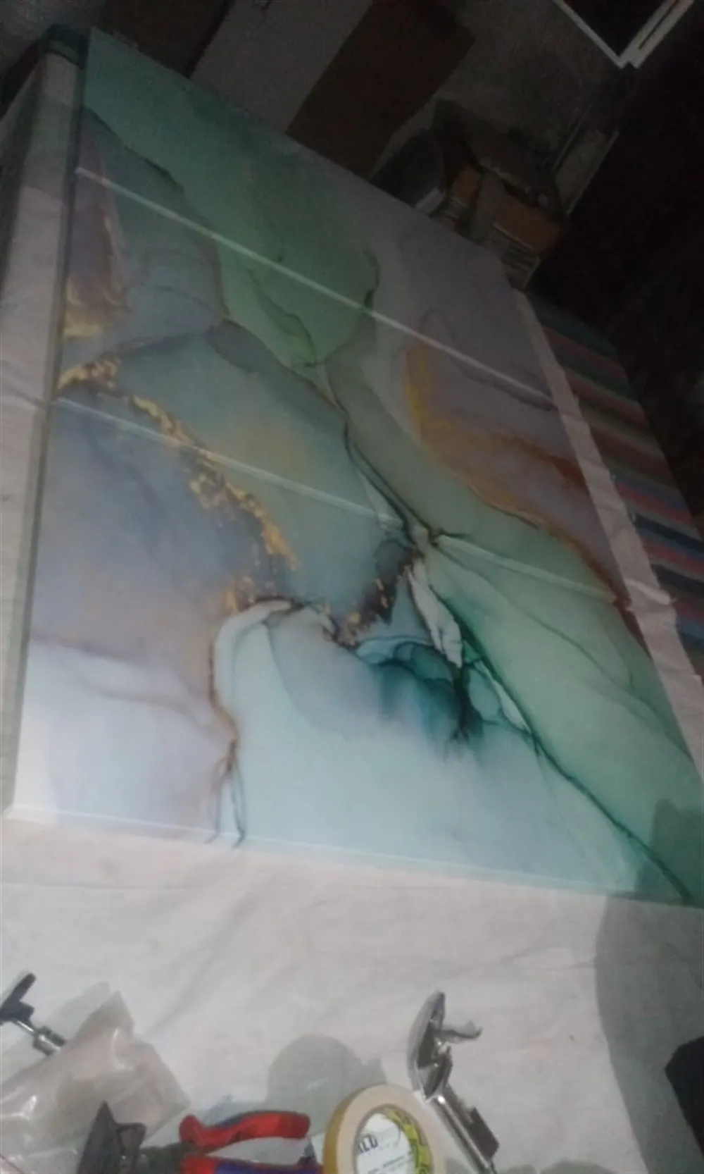 Su Yeşili Dekoratif 3 Parça Kanvas Tablo canvas