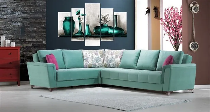 Su Yeşili Dekoratif Vazolar 5 Parça Kanvas Tablo