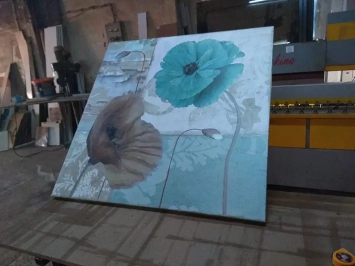 Su Yeşili ve Kahve Sanatsal Çiçekli Kanvas Tablo